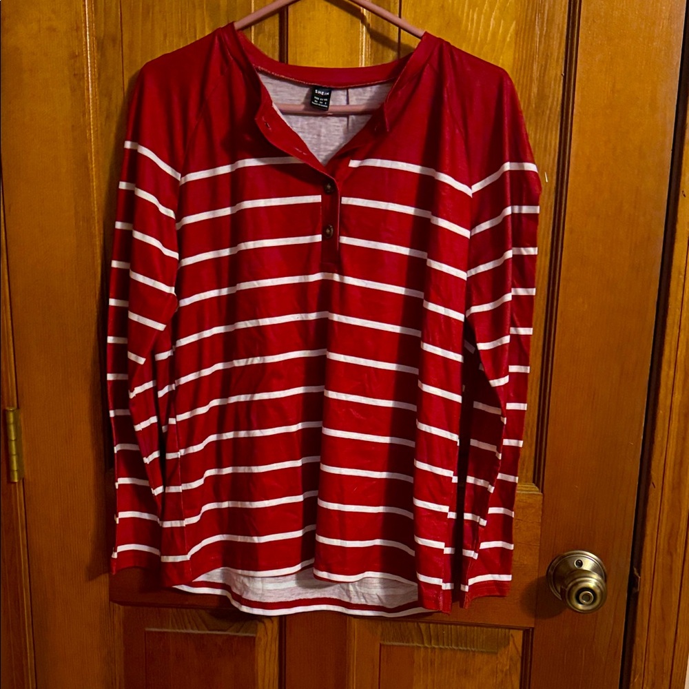 SHEIN Red and White Striped Top